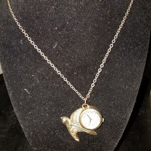 Claire's Boutique Gold tone Bird Watch Pendant Necklace Vintage Style Jewelry